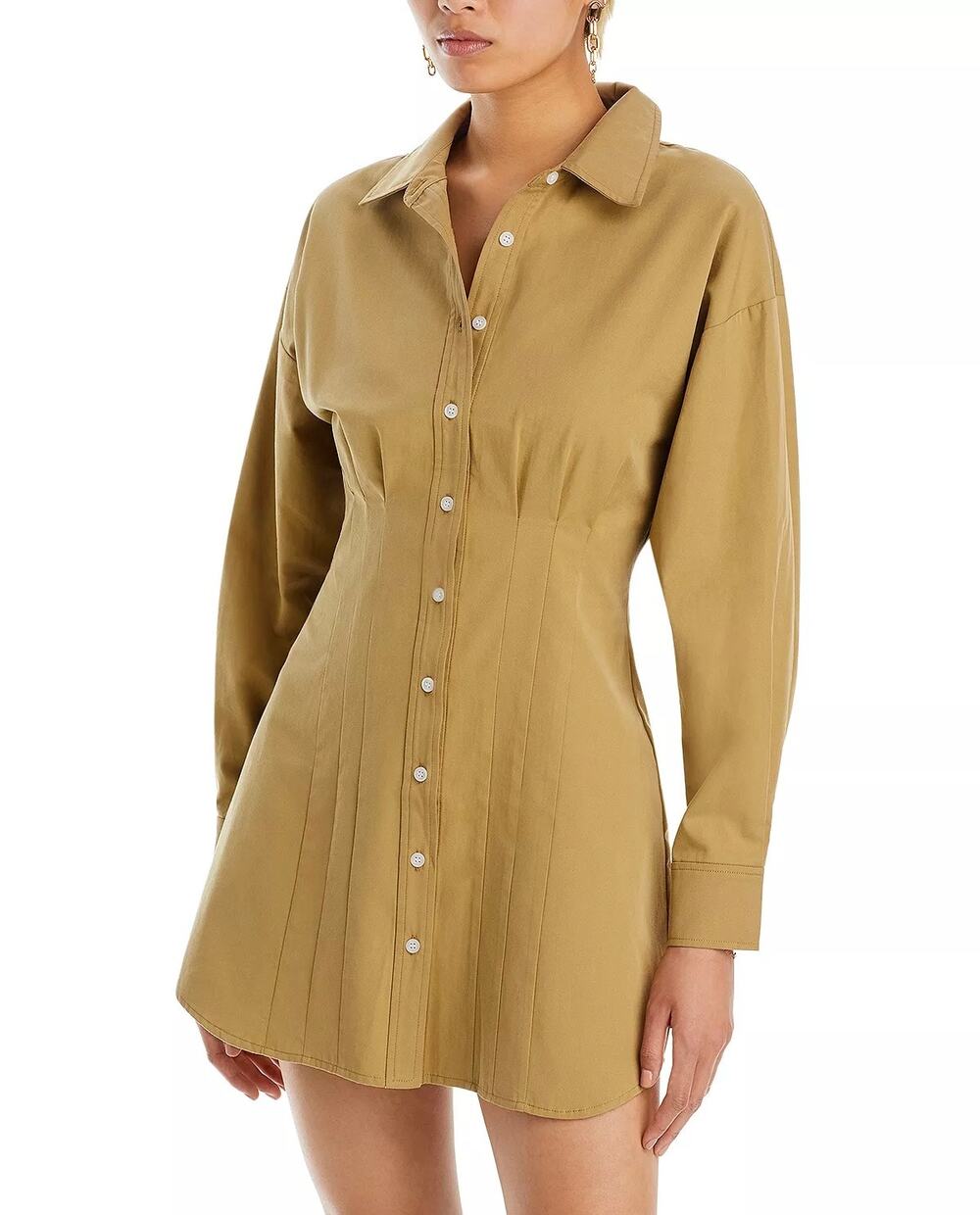 WAYF Libby Khaki Shirt Dress Button Front Long Sleeve New Womens XL